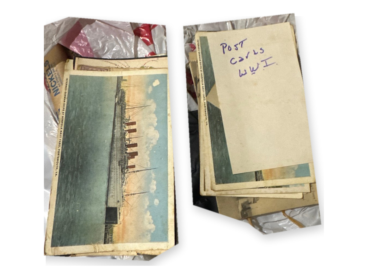 Collection of World War I naval postcards including interned German ships