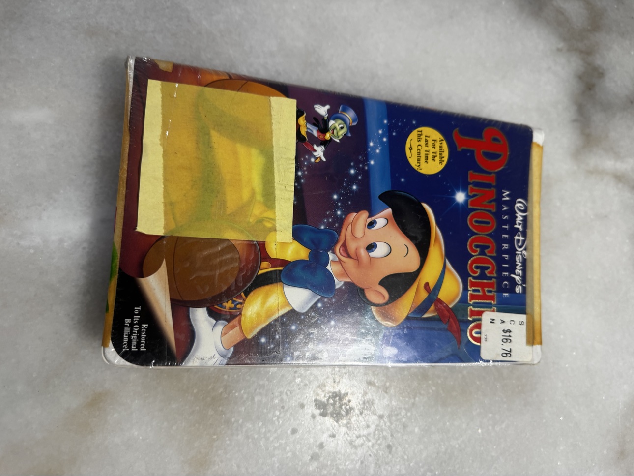 Front view of sealed Pinocchio VHS