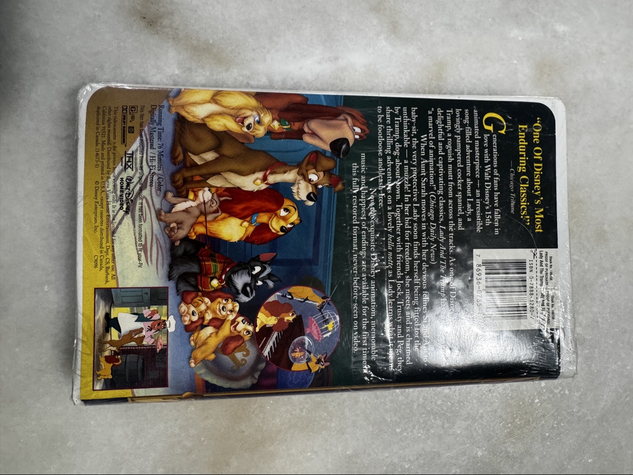 Back view of sealed Lady and the Tramp VHS