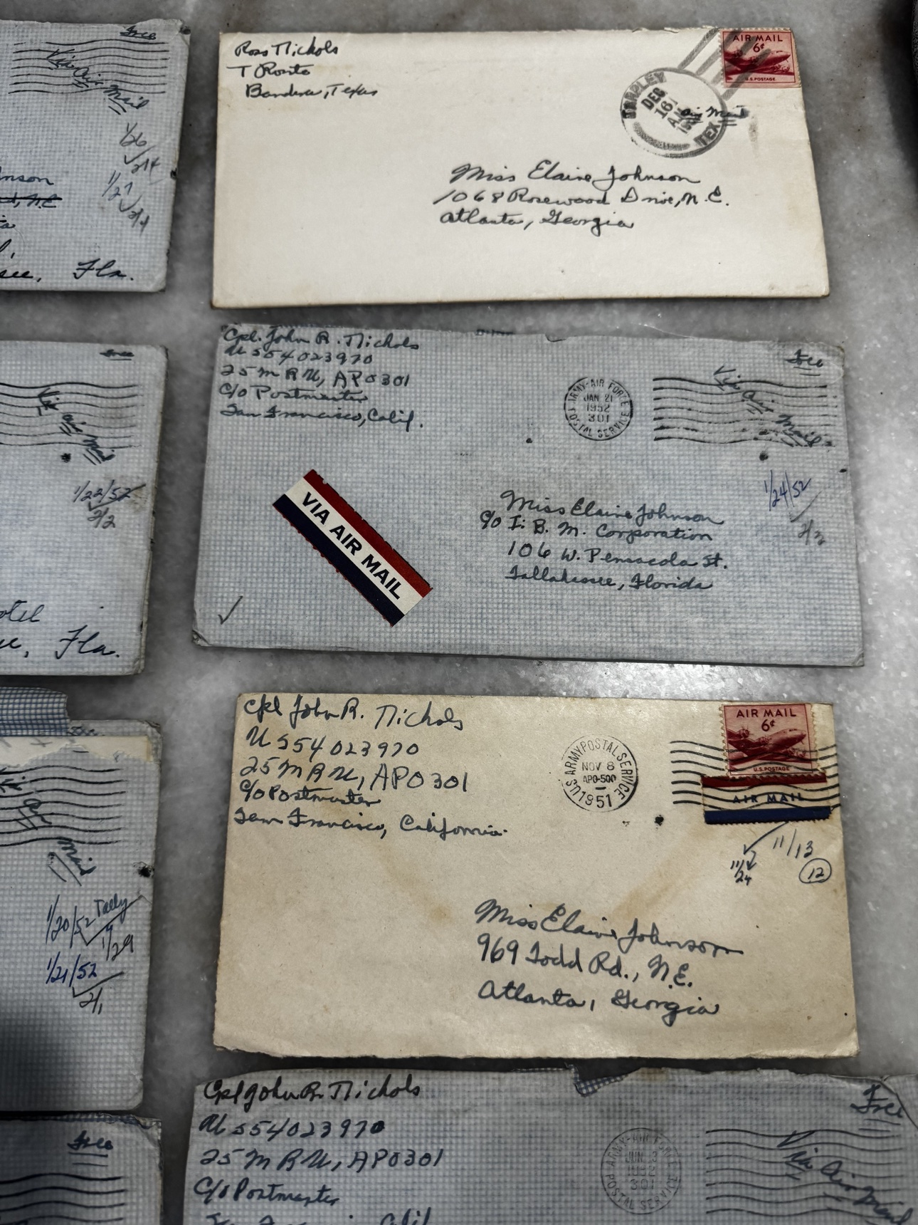 Reverse sides of Korean War-era airmail covers